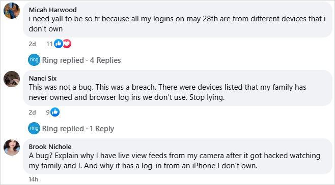 User reports on Facebook