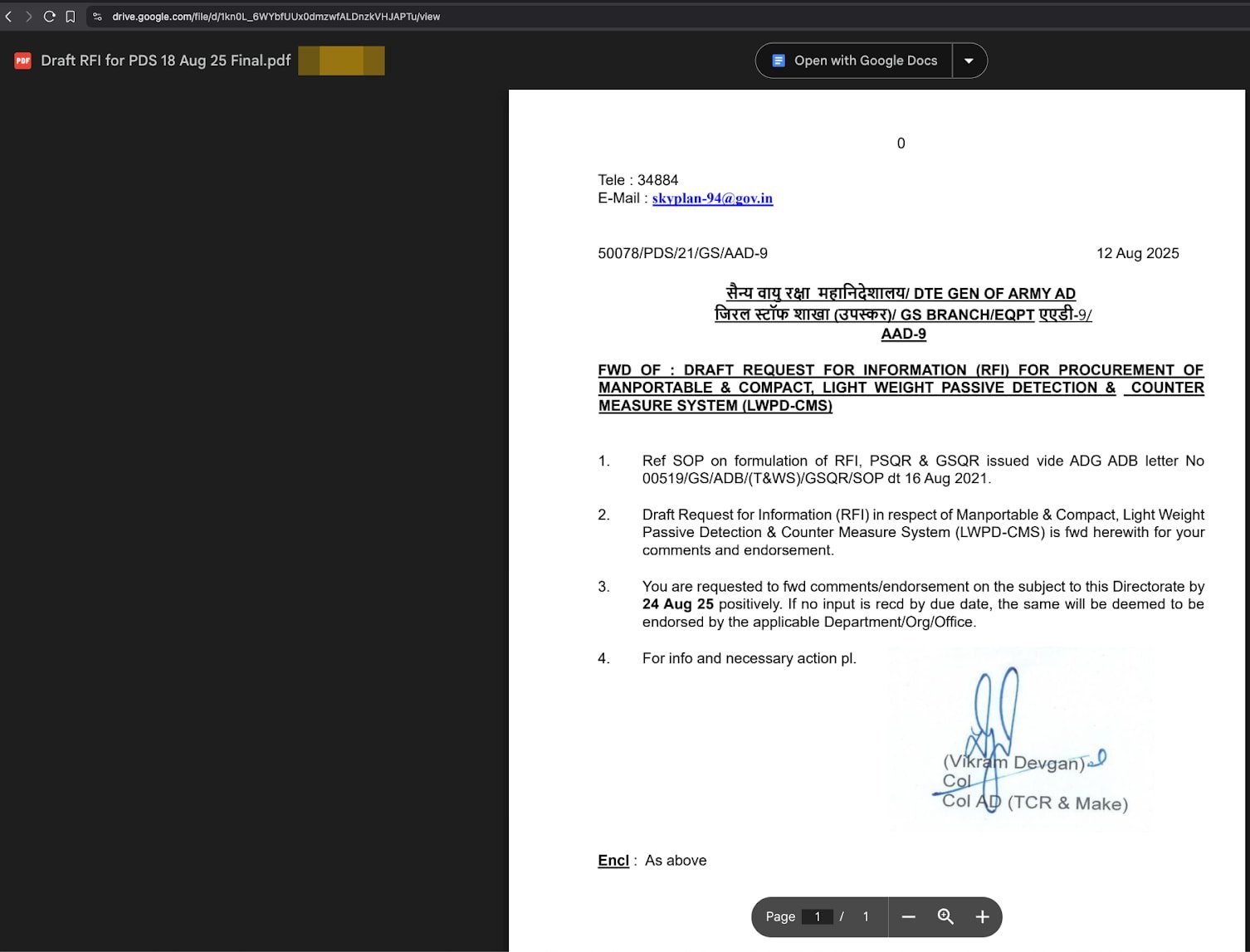 Sample of a decoy PDF used in the attacks