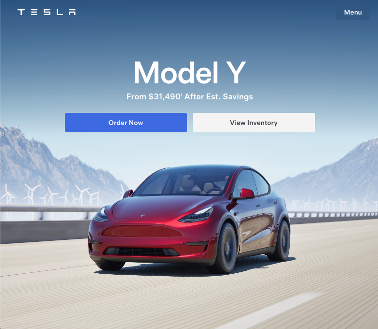 fake tesla site homepage