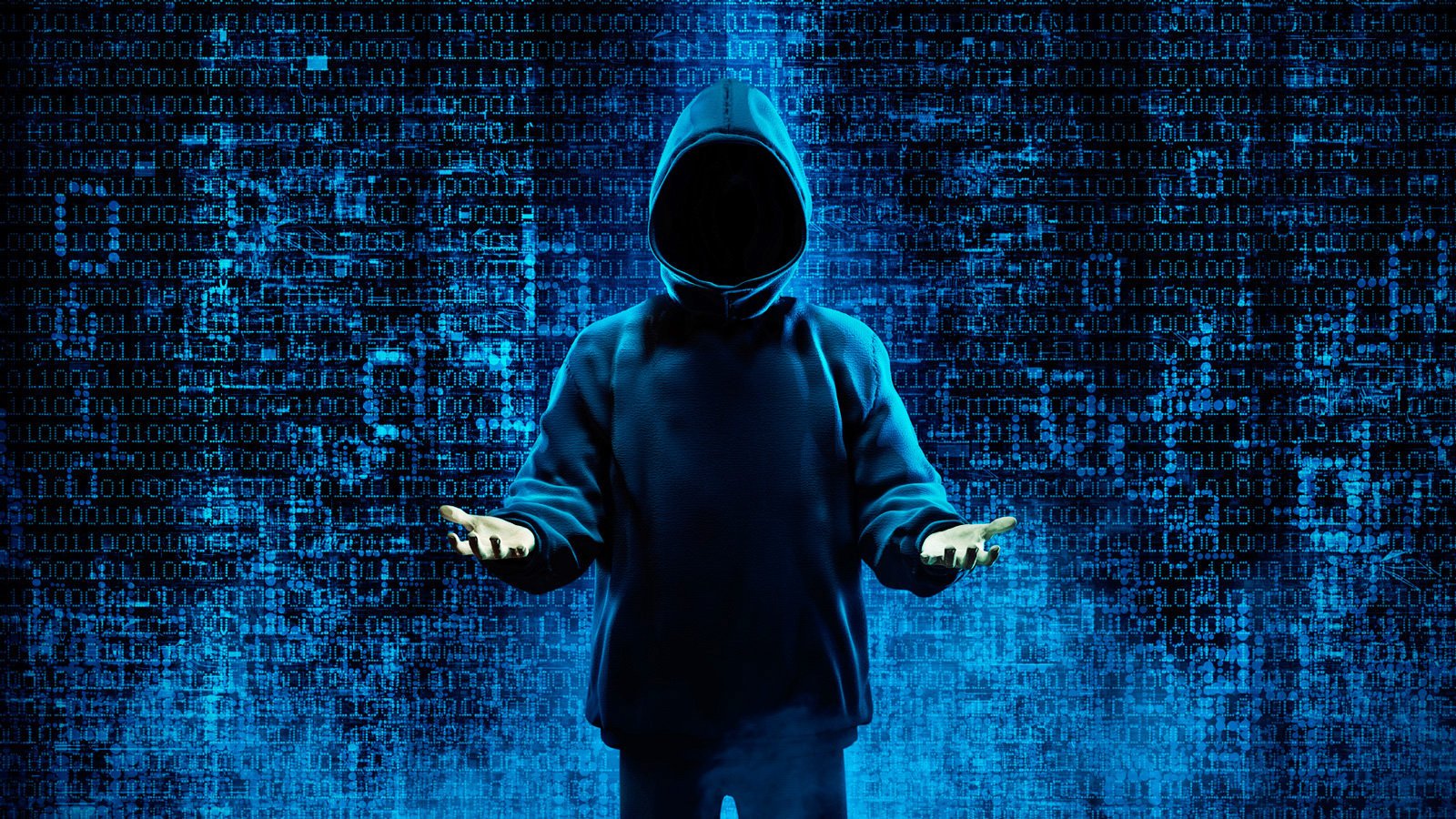 Hacker holding his arms up