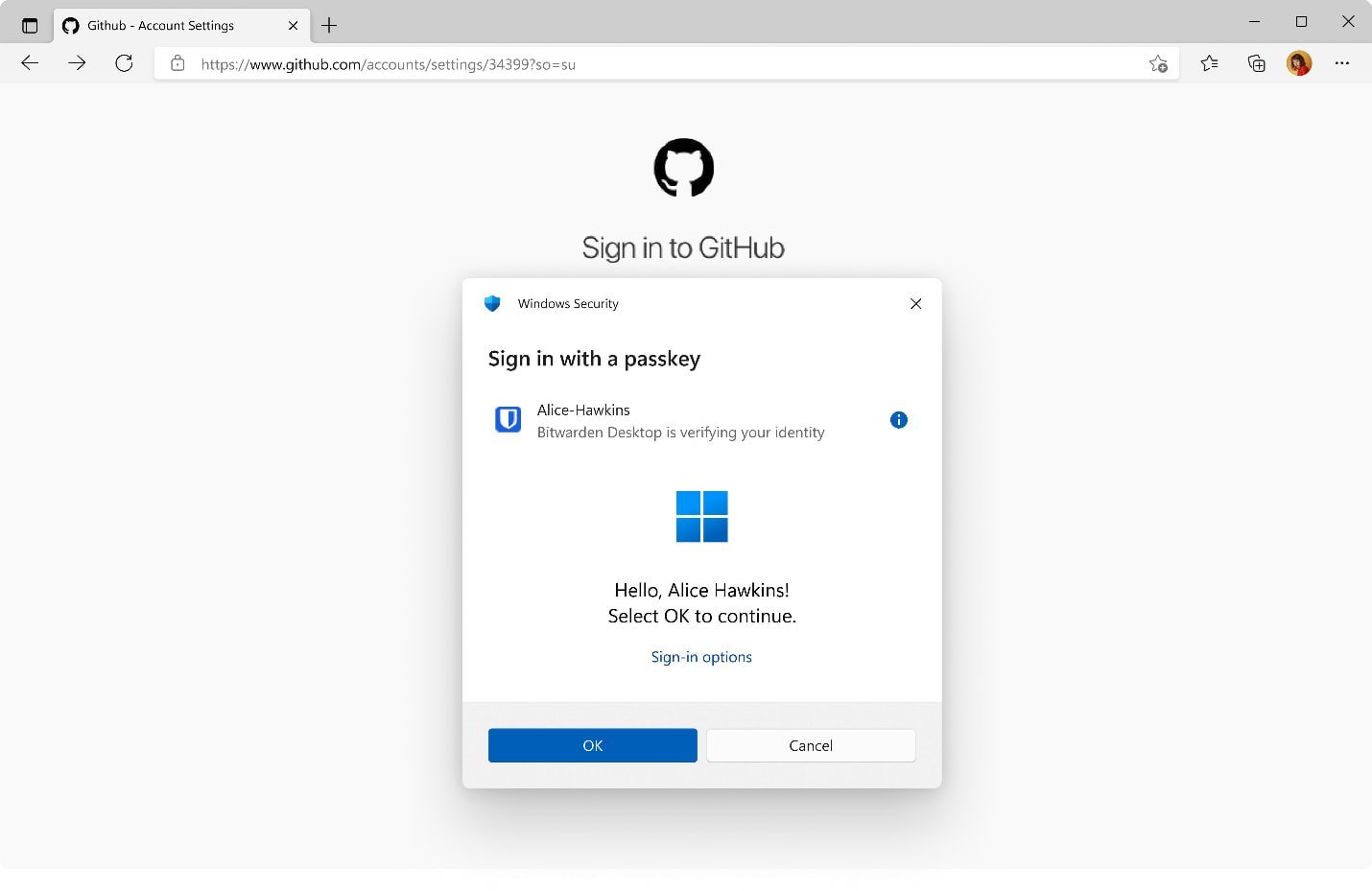 Bitwarden login with passkey Windows integration