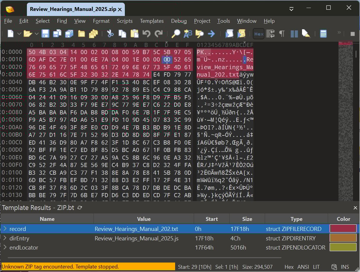 Gootloader archive using a malformed archive