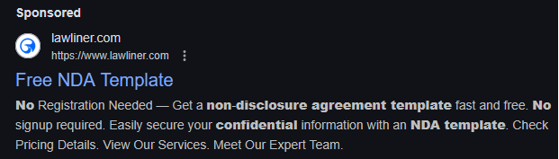 Malicious ad for an NDA template